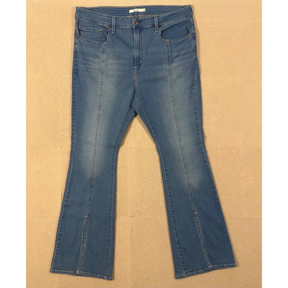 Levis 726 Flare Jeans Womens 34 (36x32) Blue Front Seam Split Hem Stretch Denim